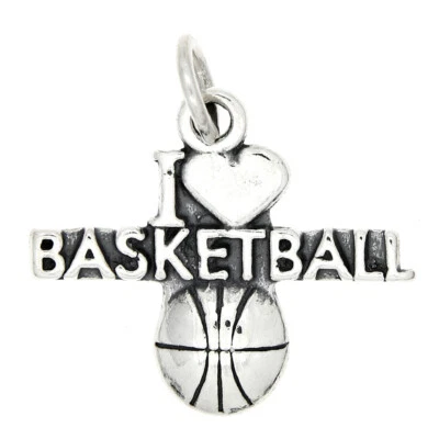 Dije o colgante de baloncesto I Love de plata de ley Foto 1 de 2