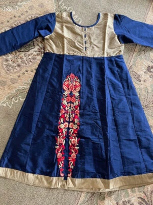 Vestido tradicional feminino Kurti Top kameez azul tamanho G - Imagem 1 de 2