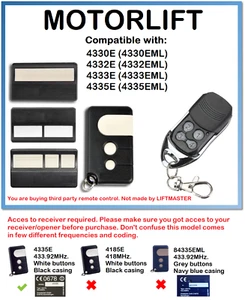 Kompatible Fernbedienung Motorlift 4330E, 4332E, 4333E, 4335E 433,92MHz - Bild 1 von 5