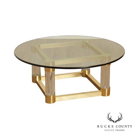Modernist Style Lucite and Brass Round Cocktail Table Cover