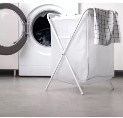 Ikea JALL weiß Wäsche Waschwäsche Kleidung Korbtasche mit Klappständer - Bild 1 von 2
