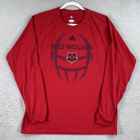Arkansas State Red Wolves Football Shirt Mens Small Adidas Climalite Long Sleeve Cover