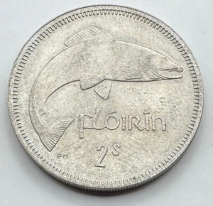 1962 Ireland Florin - Irish Two Shillings - Salmon - Eire - Harp - Free Shipping - Picture 1 of 4