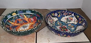 2 platos de cerámica hechos a mano turcos de 7" (18 cm) con patrón floral - Imagen 1 de 5