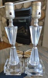 Vintage Lucite Mid Century MCM Pair Stacked Table Lamps 12” Tall Clear Tested! - Picture 1 of 6