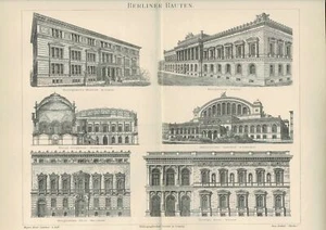 Tablero arquitectura BERLÍN SOPORTE ESTACIÓN / WILHELMSTRASSE grabado en madera original 1885 - Imagen 1 de 1