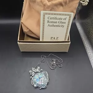 Ciondolo PZ PAZ Isreal Vetro Romano 925 Italia 18" Collana Perle Carta Certificata - Foto 1 di 11