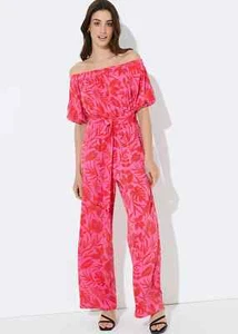 * BNWT Et Vous Red Pink Floral Print Jumpsuit Holiday Cruise Party (ST68)