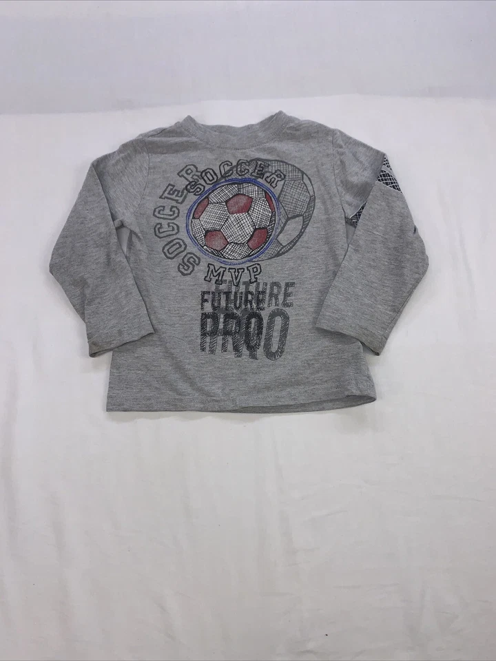 Camisa Okie Dokie Niños Talla 4T Gris Gráfico Manga Larga Informal 100% Algodón Fútbol Foto 1 de 4