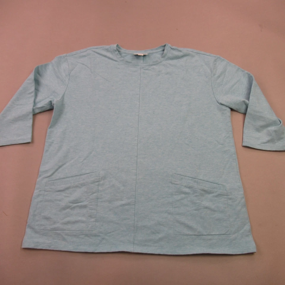 Camisa Jill Mujer Mediana Pequeña Manga 3/4 Cuello Redondo Pullover Azul Foto 1 de 4