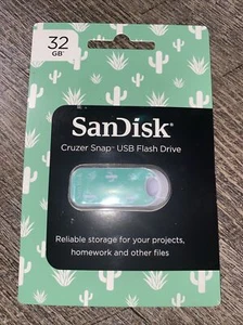 SanDisk 32gb Cruzer Snap USB 2.0 Flash Drive ~ Save & Store Pics & Videos Cactus - Picture 1 of 2