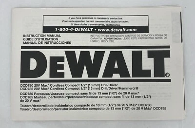 DeWALT 20V Cordless Compact 1/2 Inch Drill Driver Owners Manual - Image 1 of 2
