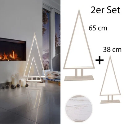 LED Tannenbaum Silhouette Weihnachtsbaum TischLampe Pine Sompex Holz weiß SET - Bild 1 von 4
