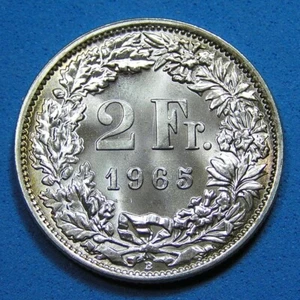 Switzerland 2 Francs Silver Coin 1965 Lustrous Choice UNC KM-21, Combined S/H - Bild 1 von 2