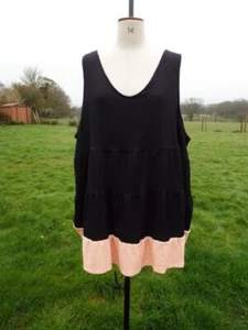 Black & Peach Sleeveless Tiered Crinkle Stretch Top SIMPLY BE Plus Size 32 - Picture 1 of 4