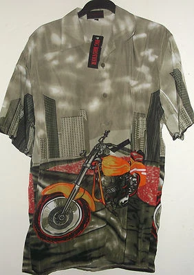 НОВАЯ КРАСНАЯ МОТОЦИКЛЕТНАЯ СЕРАЯ ГОРОДСКАЯ ГАВАЙСКАЯ РУБАШКА на выбор размера - Изображение 1 из 4