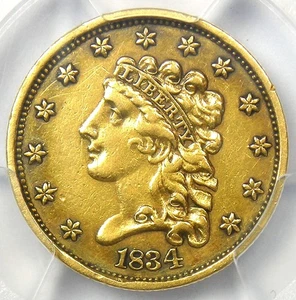 1834 Classic Gold Quarter Eagle $2.50 Coin - Certified PCGS VF Details - Rare! - Picture 1 of 5