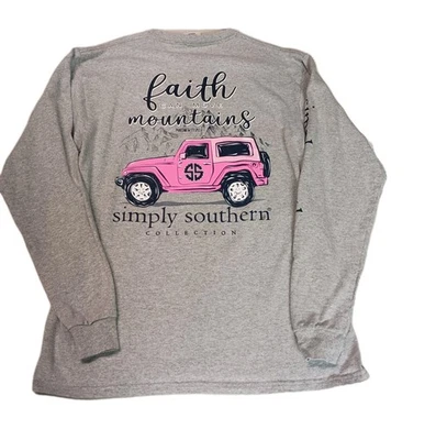 Camiseta Jeep Simply Southern Gris Manga Larga Faith Can Move Mountains Rosa Mediana Foto 1 de 4