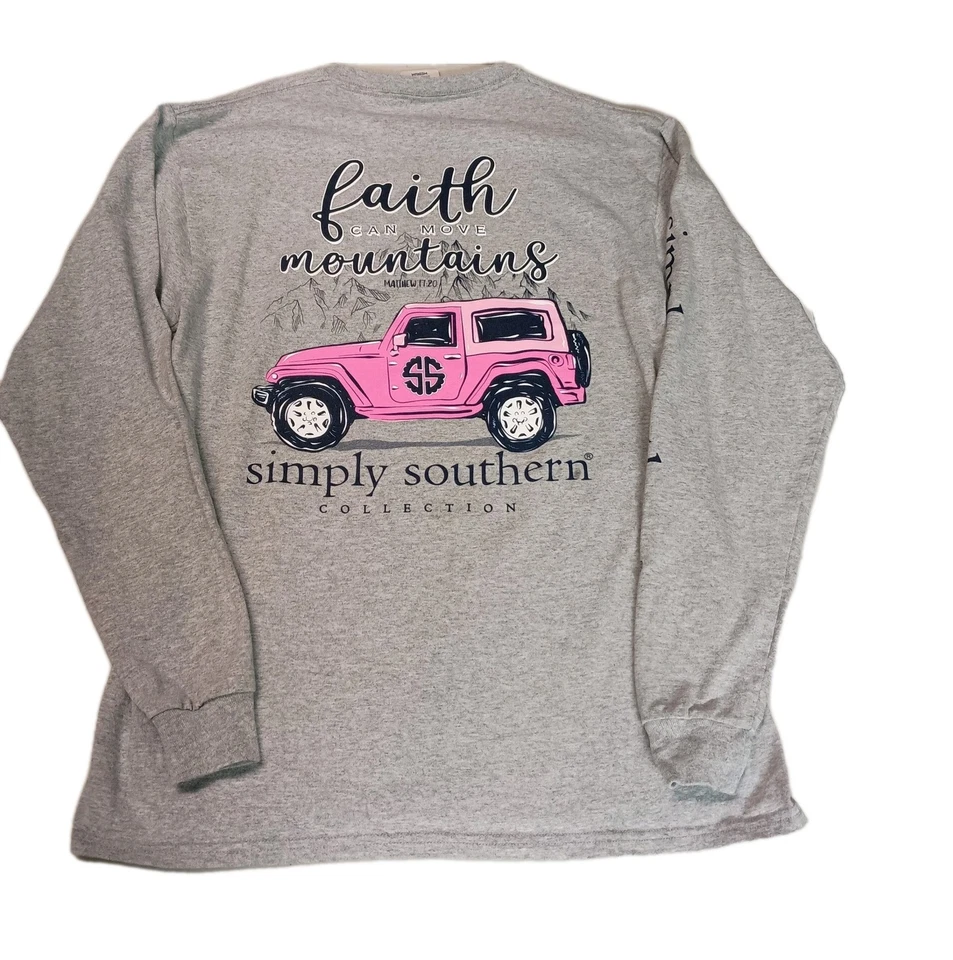 Camiseta Jeep Simply Southern Gris Manga Larga Faith Can Move Mountains Rosa Mediana Foto 1 de 4