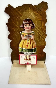 Antique Die-Cut Pop Up 3D Valentine Card Dutch Girl Greetings Germany 1800s - Picture 1 of 6