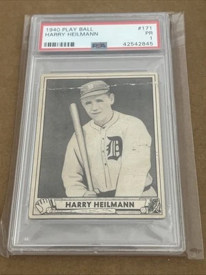1940 Play Ball #171 Harry Heilmann Slug HOF Graded PSA 1 ALL-TOME GREAT PLAYER! - Image 1 of 3