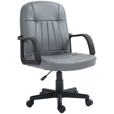 Office Chair, PU Leather Mid-Back Computer Desk Chair w Adjustable Height Swivel - Image 1 of 4