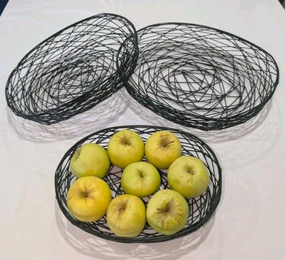 Set Of 3 Heavy Duty Black Metal Wire Fruit Bowls Small Medium Large 16.25"x13.3" - Image 1 of 4