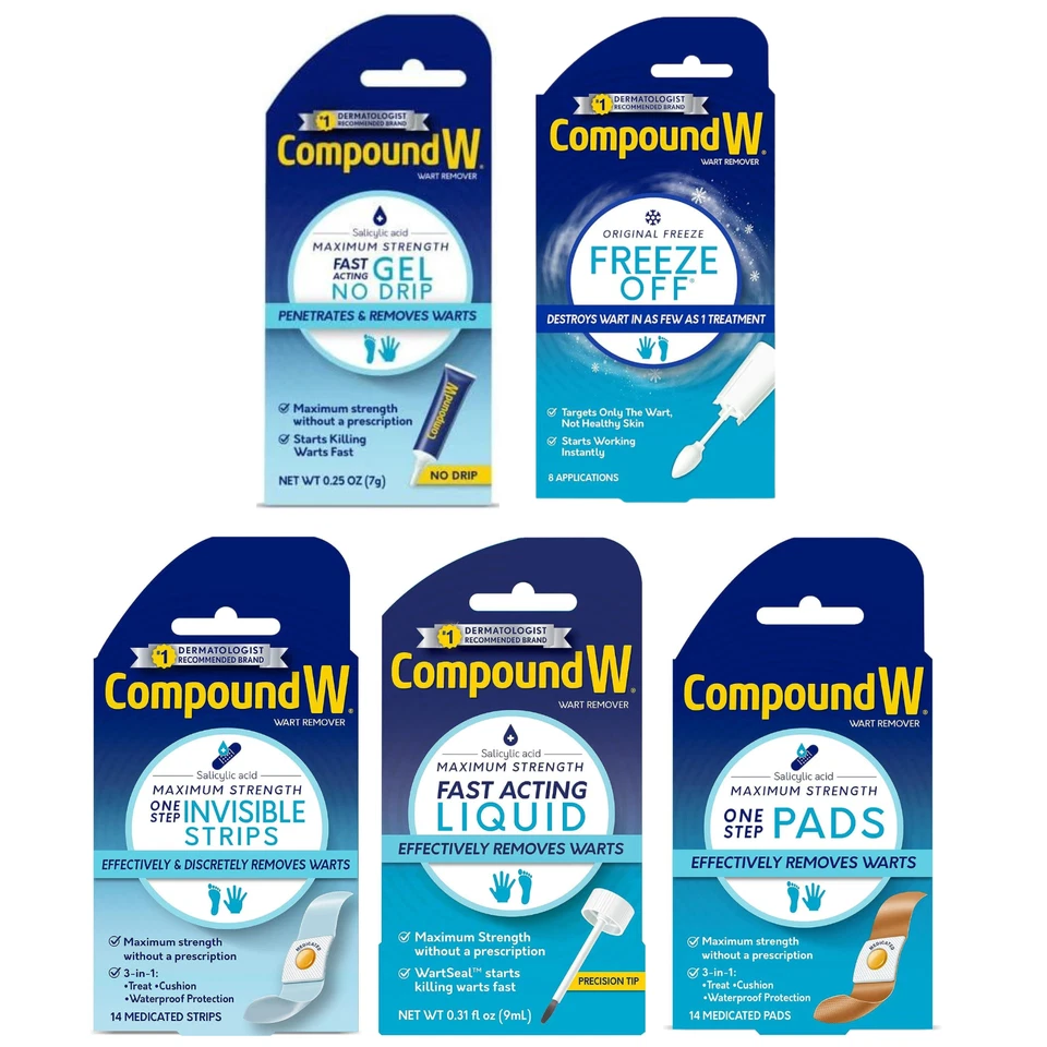 Compound W Wart Removers /Invisible Strips/Freeze Off /Liquid Gel/ Pads/Wart Gel