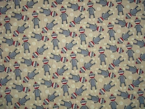 Handcrafted cotton 2 pc crib/ toddler sheet set, SOCK MONKEYS/Ecru/unisex - Picture 1 of 3