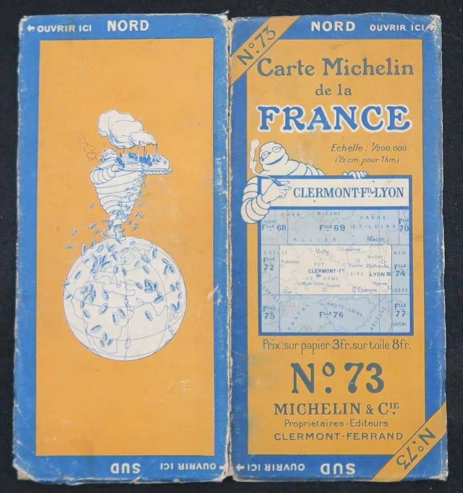 Tarjeta MICHELIN 73 CLERMONT LYON 1925 Guía Bibendum neumáticos mapa - Imagen 1 de 1