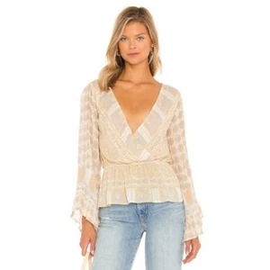 FREE PEOPLE Rosalie Envolvente Top Antiguo Combo Azulejo Geométrico Estampado Floral Pequeño - Imagen 1 de 15