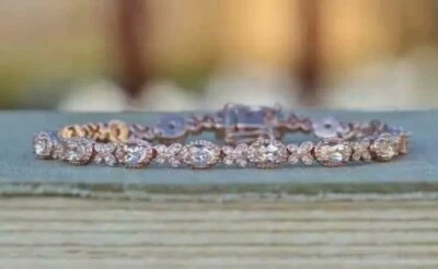 Brazalete tenis morganita melocotón y diamantes talla ovalada de 7 quilates para mujer oro rosa de 14 quilates Foto 1 de 4