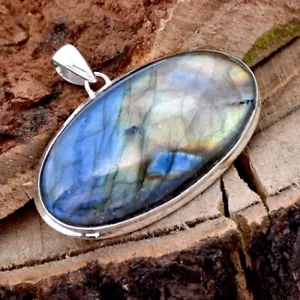 Bonito Piedra Labradorita 925 Plata de Ley Hecho a Mano Colgante De - Imagen 1 de 5