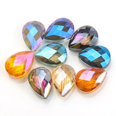 10pcs Flat Teardrop 18x13mm 24x17mm Faceted Crystal Glass Loose Beads DIY - Image 1 of 4