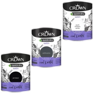 Crown Quick Dry Satin Paint Anthracite White, Grey, Black Wood & Metal Paints - Picture 1 of 13