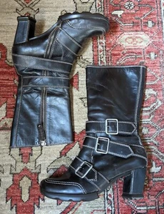 VinTaGe JOHN FLUEVOG AUF DER MAUR HALBHOHE BRAUNE LEDERSTIEFEL MIT 3 SCHNALLEN - Bild 1 von 10