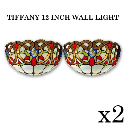 Pair of 2 Tiffany Wall Lamps 12 inch Handcrafted Stained Glass Shades Stunning - Image 1 of 4