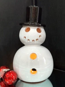 VINTAGE Stoneware Pottery Glazed SNOWMAN Luminary 11" - Picture 1 of 19