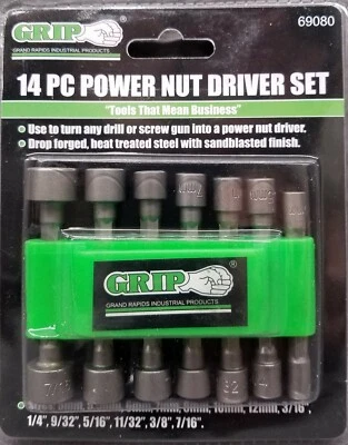 GRIP Power Nut Driver Socket Bit Set - 14-pc Hex Drivers - NEW - Image 1 of 4