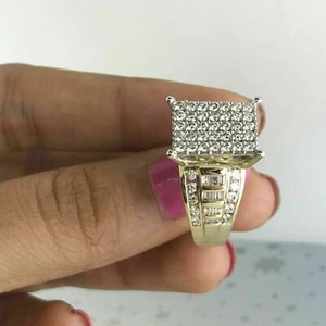 Cluster Wedding Ring 2Ct Round Cut Lab-Created Diamond 14K Yellow Gold Finish - Picture 1 of 7
