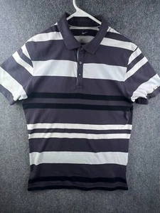 Nike Men Striped Polo Shirt Short Sleeve White Purple Cotton Blend Adult Golf M - Picture 1 of 13