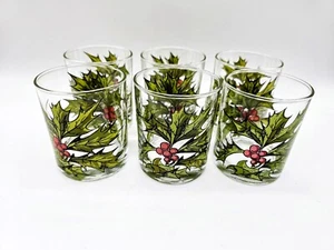 Vintage Italian Signed Handpainted Christmas Holly Leaves 6 Cocktail Glasses - Picture 1 of 8