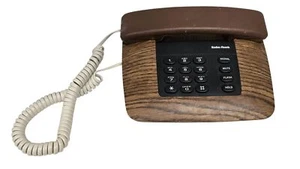 Vintage RadioShack Faux Wood Corded Push Button Phone With Brown Handset - Picture 1 of 8