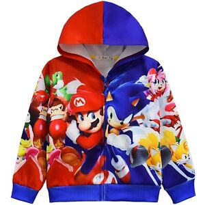 Super Mario Boys Hoodies Luigi Mario Hooded Sweatshirts Zip Up Jackets Casual