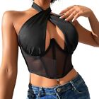 Women s Criss for Tops Wrap Crop Top Backless Mesh Tops