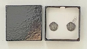 Pendientes de plata esterlina y marcasita Art Deco concha de vieira firmados nuevos con etiquetas nuevos en caja - Imagen 1 de 7