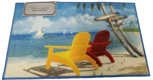 PRINTED NYLON KITCHEN RUG (nonskid)(18"x30") CHAIRS & PALM TREE ON THE BEACH,AH - Picture 1 of 8