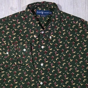 Men's Vtg Ralph Lauren Green Duck Hunter Dog All Over Print Button Up Shirt - XL - Picture 1 of 5