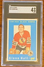 1959-60 TOPPS HOCKEY GLENN HALL CARD #32 CHICAGO BLACKHAWKS SGC 4 VGEX