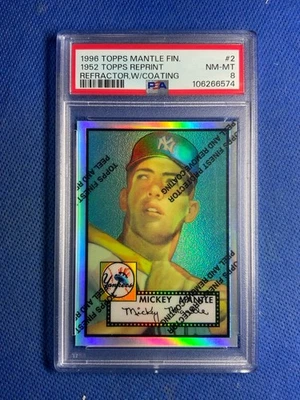 Topps Mantle Finest Refractor #2 1952 Topps 1996 reimpresión PSA 8 Foto 1 de 2